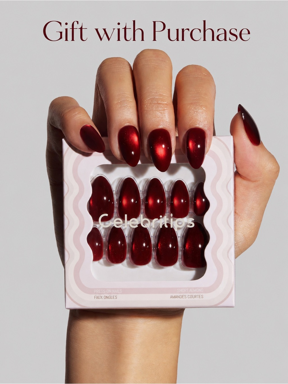 NIB Celebritips Black Honey Crystal Oxblood Cat-Eye Press-On Nails